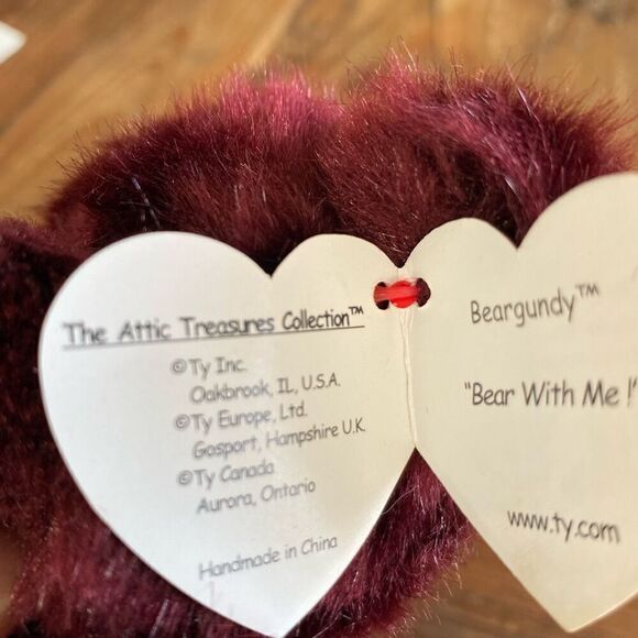 1993 Ty Attic Treasures Beargundy Bear Plush Stuffed Animal - Picture 4 of 10